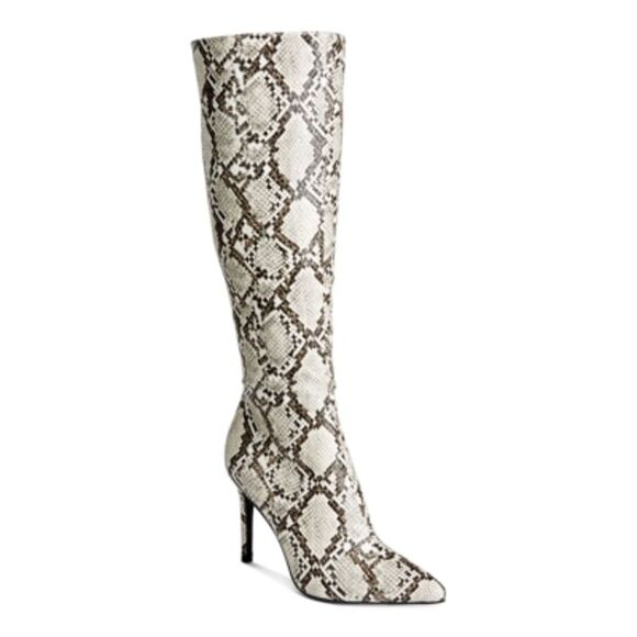 THALIA SODI Shoes - THALIA SODI Womens Beige Snake V-Notch Rajel Pointed Toe Stiletto Boots 5 M